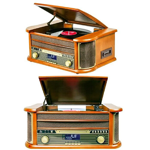 Optex Platine Disque Vinyle Vintage BOIS avec radio bluetooth/FM/USB/RCA/AUX/Télécommande/Lecteur CD Cassette Platine Vinyle HQ