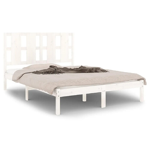 Maison Chic Lit Moderne Chambre - Cadre/structure de lit pour adulte Blanc Bois de pin massif 140x200 cm -MN93642