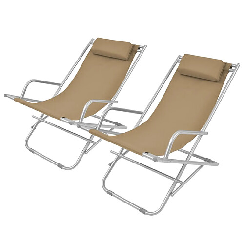 vidaXL Chaises inclinables de terrasse lot de2 Acier Taupe