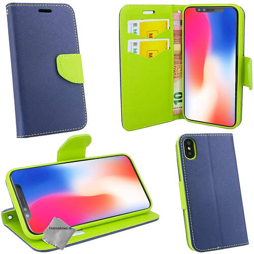 Htdmobiles Housse etui portefeuille pour Apple iPhone XS Max + verre trempe - BLEU / VERT