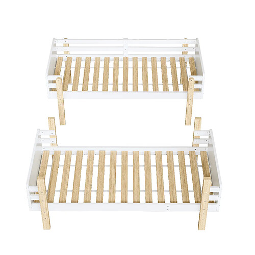 KOMHTOM Lit superposé pour enfant blanc 90 x 190 cm, cadre en bois massif, convertible en deux lits à plateforme