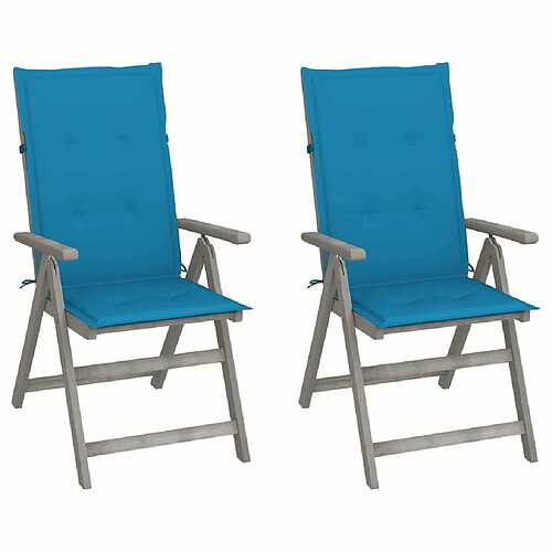 Maison Chic Lot de 2 Chaises inclinables de jardin avec coussins | chaises d'extérieur | Fauteuil Relax Bois d'acacia -GKD41874