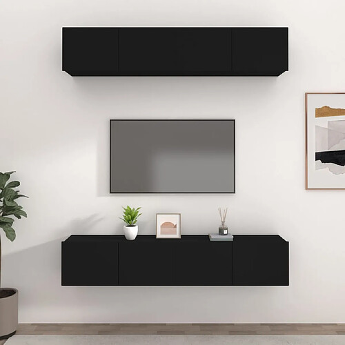 vidaXL Meubles TV 4 pcs Noir 80x30x30 cm Bois d'ingénierie