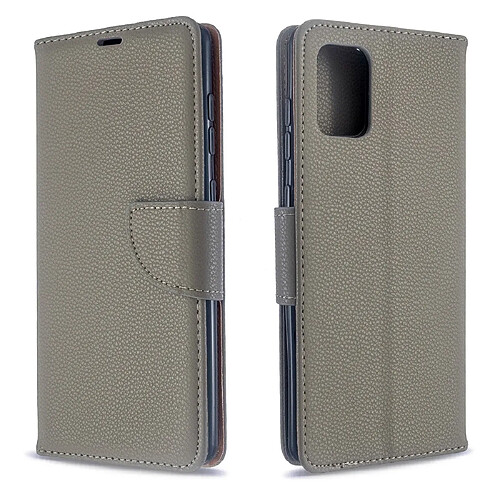 Wewoo Housse Coque Pour Galaxy A71 Litchi Texture Pure Color Horizontal Flip en cuir PU avec support et fentes cartes et portefeuille et lanière gris