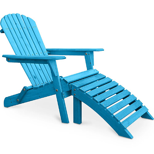 ICONIK INTERIOR Adirondack Chaise longue de jardin + Repose-pieds en bois - Set - Alana Turquoise