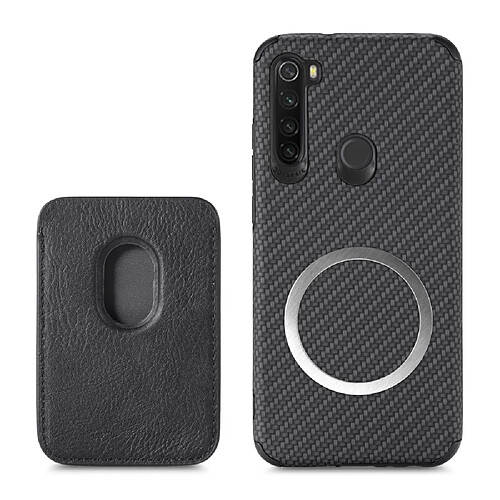 Coque en TPU + PU texture en fibre de carbone, anti-rayures, absorption magnétique avec porte-carte noir pour votre Xiaomi Redmi Note 8T