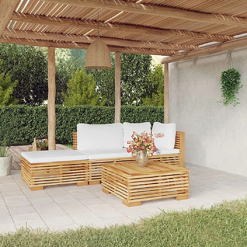 vidaXL Salon de jardin 4 pcs avec coussins Bois de teck solide