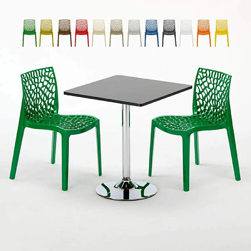 Grand Soleil Table Noir et 2 Chaises Colorées Polypro