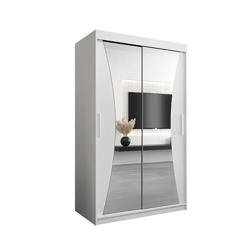 Abiks Meble Armoire MONACO À Portes Coulissantes 200/120/62 2 Portes (Blanc/Blanc)