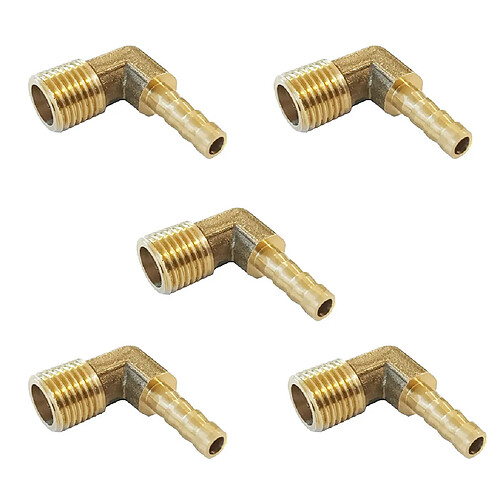 5x 1/4 bsp à 8mm en laiton, coude mâle à 90 degrés, raccord cannelé pour tuyau de vidange