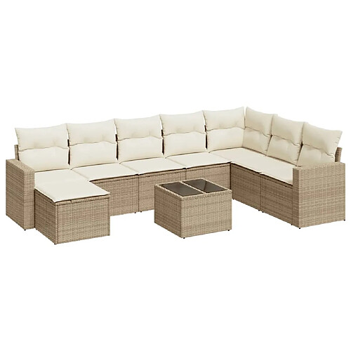 Maison Chic Salon de jardin avec coussins 9 pcs | Ensemble de Table et chaises | Mobilier d'Extérieur beige résine tressée -GKD57805