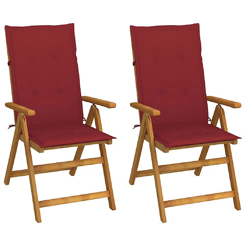 Maison Chic Lot de 2 Chaises inclinables de jardin avec coussins | chaises d'extérieur | Fauteuil Relax Bois d'acacia -GKD11121