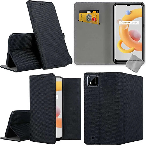 Htdmobiles Housse etui portefeuille avec coque intérieure en silicone pour Realme C11 2021 + film ecran - NOIR MAGNET