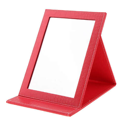 miroir de maquillage en cuir pu pliant portable miroir cosmétique pliable voyage rouge