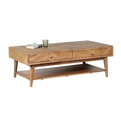 BOIS & CHIFFONS Table basse rectangle 2 tiroirs | Manguier Floria