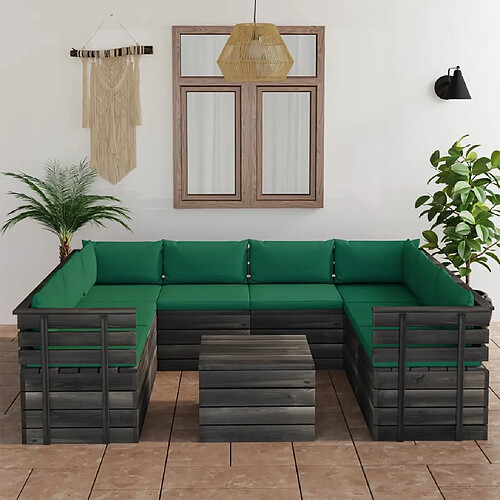 vidaXL Salon palette de jardin 9 pcs avec coussins Bois de pin massif