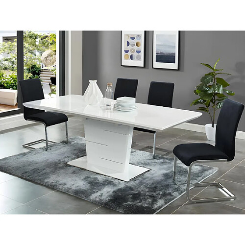 Vente-Unique Table à manger extensible AMELLE - 6 à 8 personnes - MDF Laqué Blanc