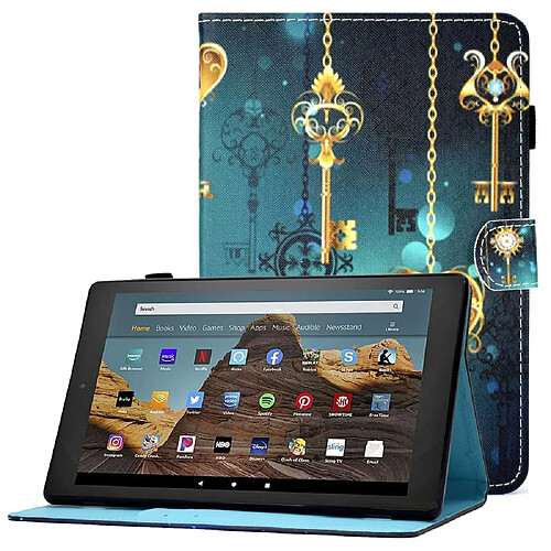 Etui en PU magnétique avec support, porte-cartes et porte-stylo pour votre Amazon Fire HD 10 (2015)/(2017)/(2019) - Horloge ancienne