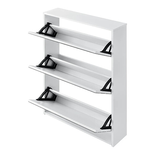 Helloshop26 Étagère à chaussures design meuble de rangement 3 compartiments stockage pour 9 paires façade miroir panneaux de particules mélaminés 102,5 x 63 x 17 cm blanc 03_0005165