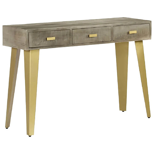 vidaXL Table console Bois de manguier Gris avec laiton 110x35x76 cm