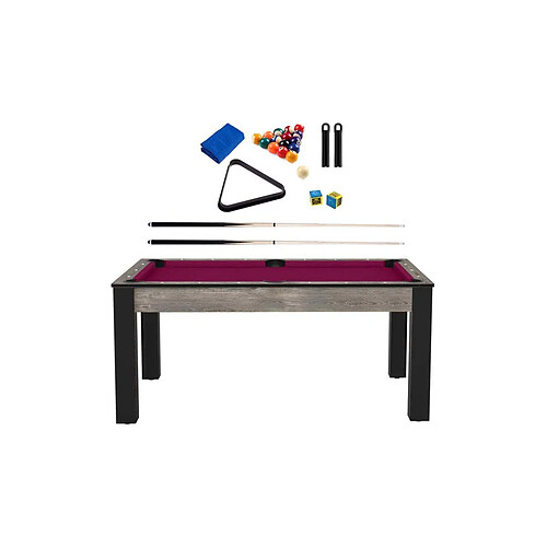 Jardindeco Billard convertible table 6 personnes Texas + pack accessoires Confort industriel et prune (tapis)