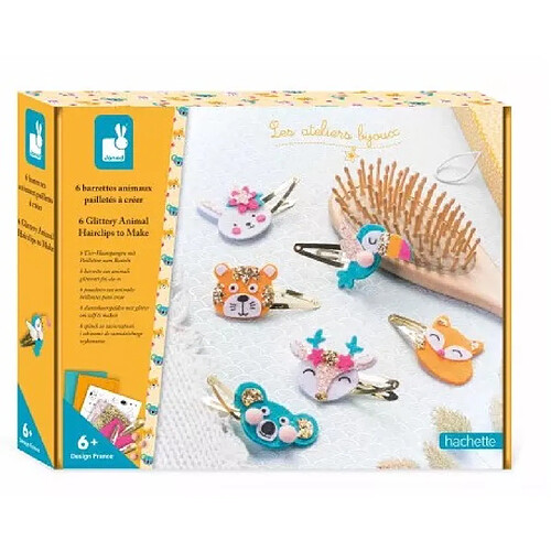 Juratoys-Janod 6 barrettes animaux paillettes a creer