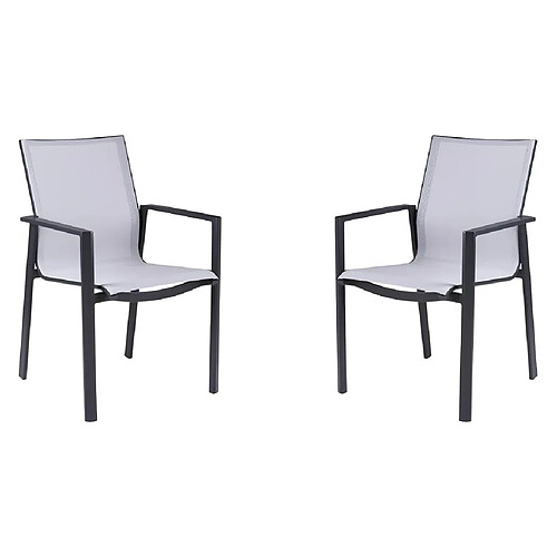 Vente-Unique Lot de 2 fauteuils de jardin empilables en aluminium et textilène - Gris clair et noir - VALERA de MYLIA