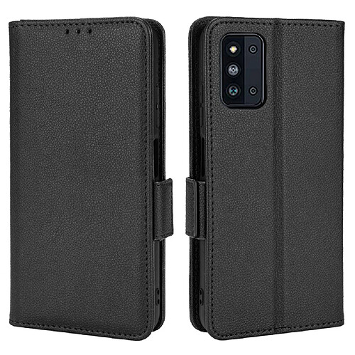 Etui en PU texture litchi, fermoir aimanté avec support noir pour votre Samsung Galaxy F52 5G