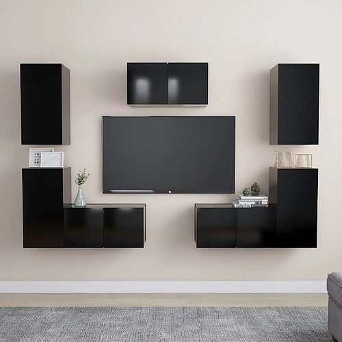 vidaXL Ensemble de meubles TV 7 pcs Noir Bois d'ingénierie