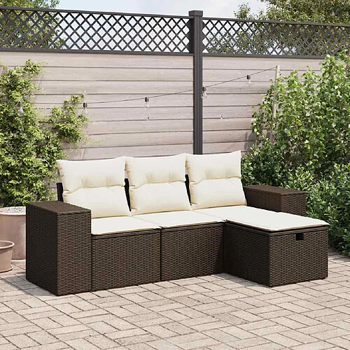 vidaXL Salon de jardin 4 pcs avec coussins marron résine tressée