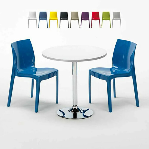 Grand Soleil Table Ronde et 2 Chaises Colorées Set In