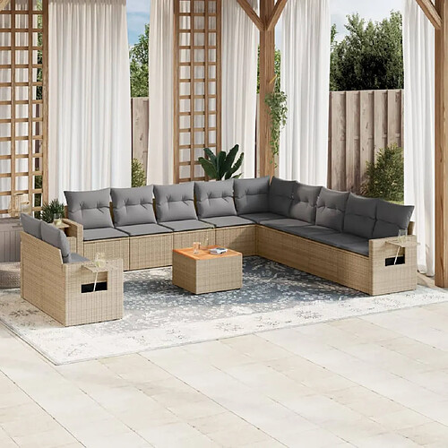 vidaXL Salon de jardin et coussins 12 pcs mélange beige résine tressée