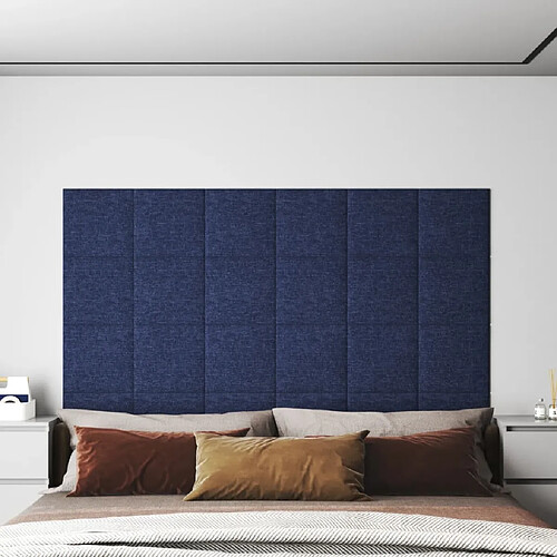 vidaXL Panneaux muraux 12 pcs Bleu 30x30 cm Tissu 1,08 m²