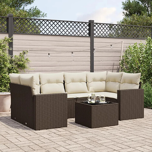 vidaXL Salon de jardin avec coussins 7 pcs marron résine tressée