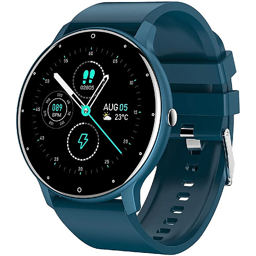 Chrono Montre Connectée pour téléphones Android iOS Phone Ultra Thin Smartwatch Moniteur de fréquence cardiaque Fitness Tracker avec podomètre de pression artérielle Compteur de calories Montre pour femmes Hommes(Bleu)