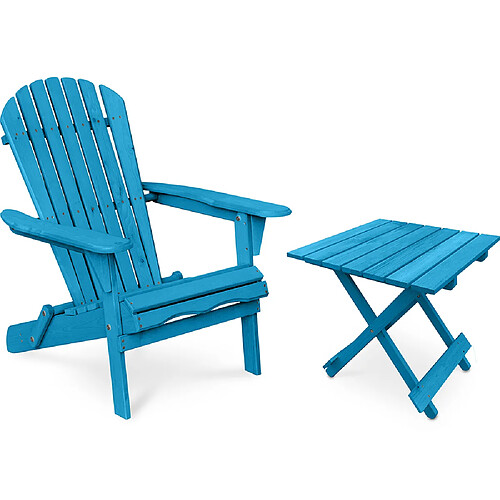 ICONIK INTERIOR Pack Chaise d'extérieur et Table d'extérieur et de jardin - Bois - Alana Turquoise