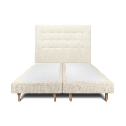 Sommeil de plomb Lit 180x200cm avec tête de lit capitonnée tissu et double sommier tapissier Beige clair Hauteur totale : 29cm