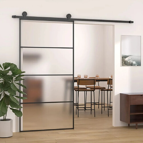 vidaXL Porte coulissante Verre ESG dépoli aluminium 102,5x205 cm Noir