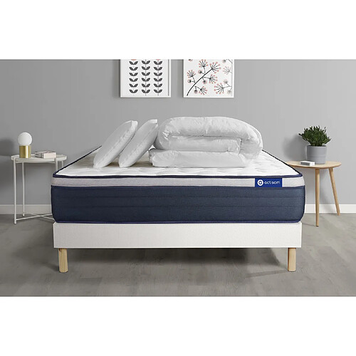 ACTISOM Pack prêt à dormir matelas Mémoire de forme ACTIMEMO MAX 200x200 cm Maxi épaisseur + sommier KIT blanc + 2 oreillers +couette