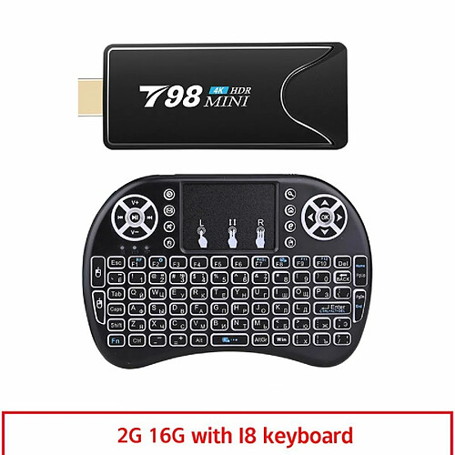 Mini Tv Stick Box Tv T98 Mini Tvbox Rk3318 Android10.0 Tv Box Lecteur Multimédia Récepteur Tv 2 16G 2 16G_British Plug Clavier I8