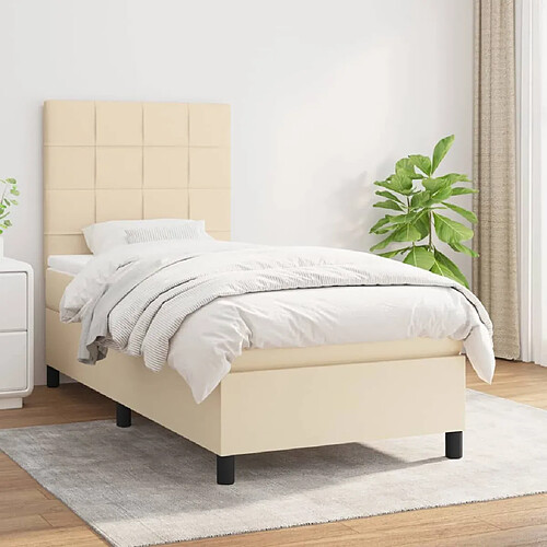 vidaXL Sommier à lattes de lit avec matelas Crème 90x200 cm Tissu