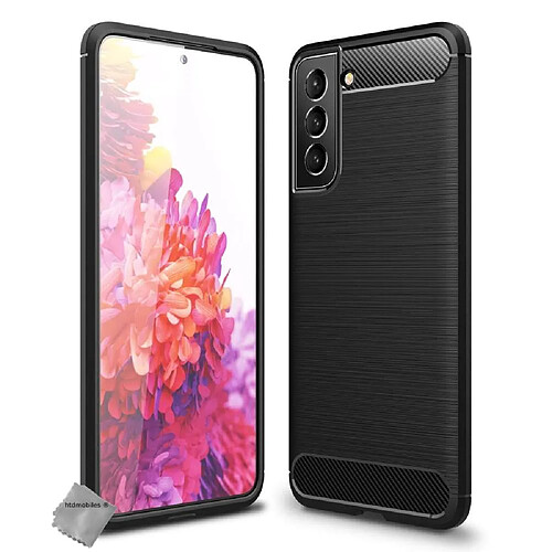 Htdmobiles Coque silicone gel carbone pour Samsung Galaxy S21 FE 5G + verre trempe - NOIR