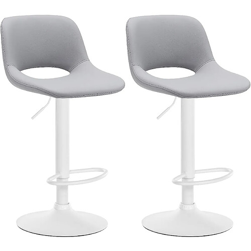 Decoshop26 Tabourets de bar chaises haute x2 avec repose-pieds en PVC gris piètement métallique blanc 10_0004069