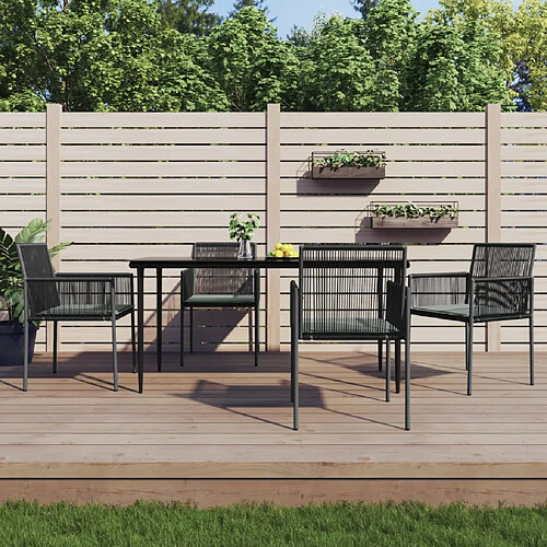 vidaXL Ensemble à manger de jardin coussins 5pcs noir rotin et acier