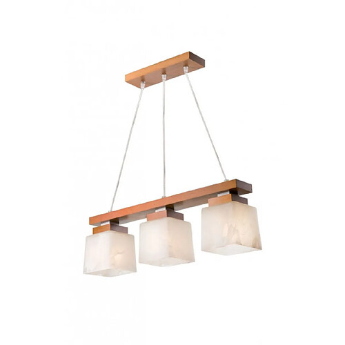 Lumière Suspension Kubus Verre,bois Rustique 3 ampoules 66cm