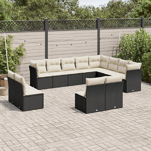 vidaXL Salon de jardin 12 pcs avec coussins noir résine tressée