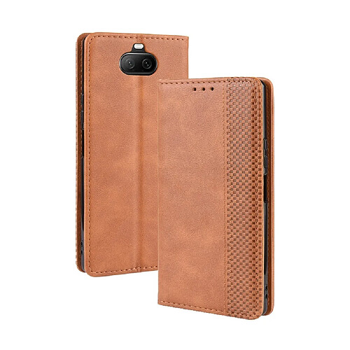 Wewoo Housse Coque Pour Sony Xperia 8 Magnetic Buckle Retro Étui Crazy Horse Texture Horizontal en cuir avec support et fentes cartes et cadre photo Marron