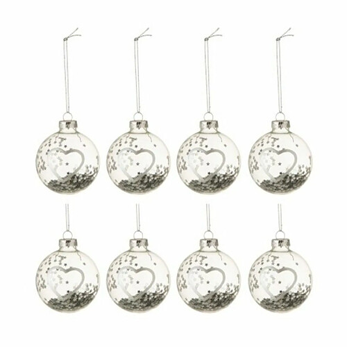 Paris Prix Lot de 8 Boules de Noël Design Coeur 6cm Argent