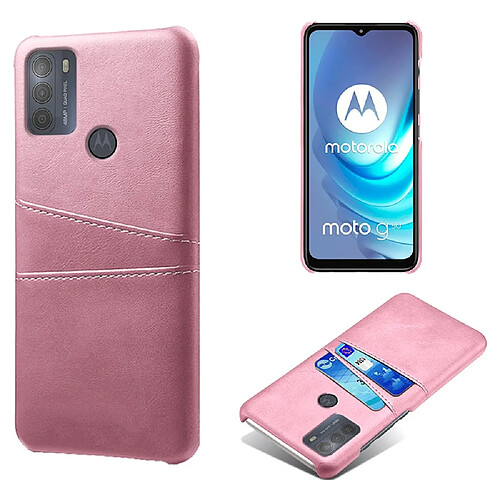 Coque en TPU + PU avec double porte-cartes or rose pour votre Motorola Moto G50