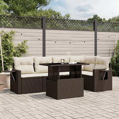 vidaXL Salon de jardin avec coussins 6 pcs marron résine tressée